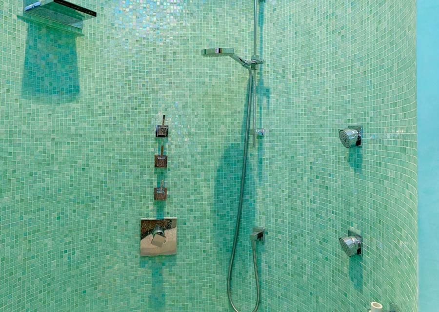Glass Tile Turquoise Bathroom