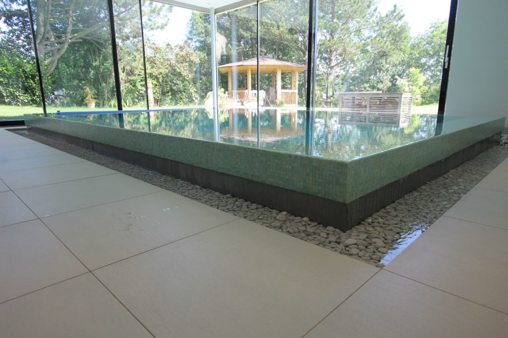 Floor techno stone, pool inside glass mosaic