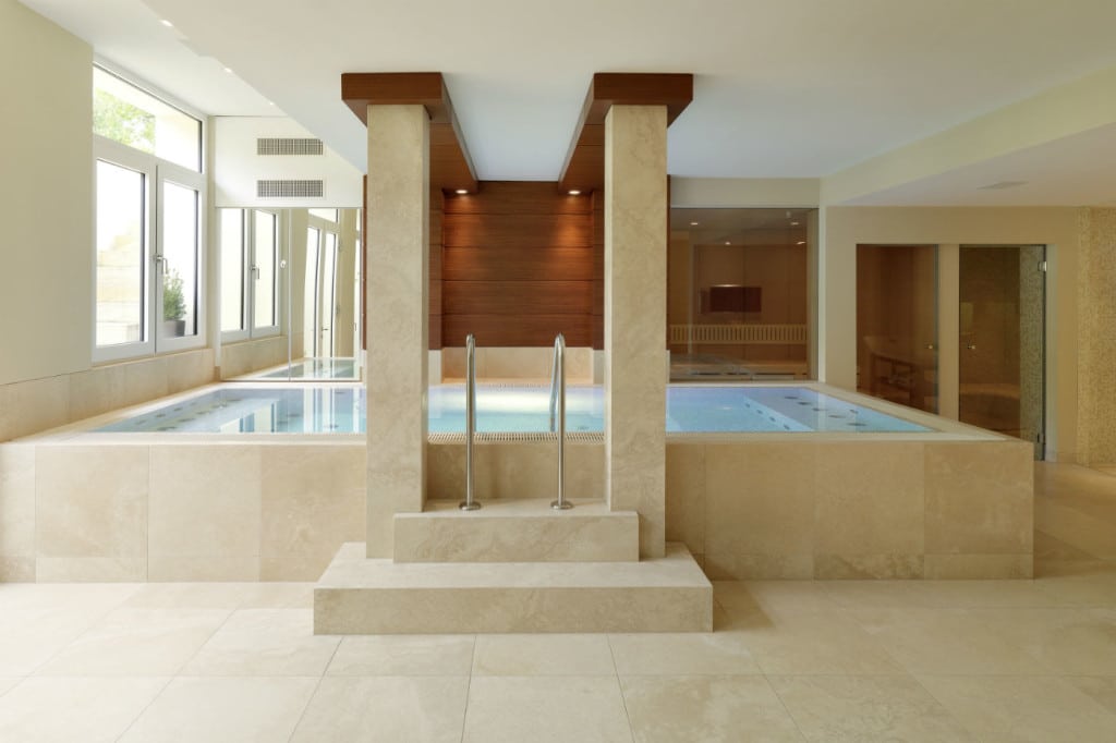Travertine on floor and wall